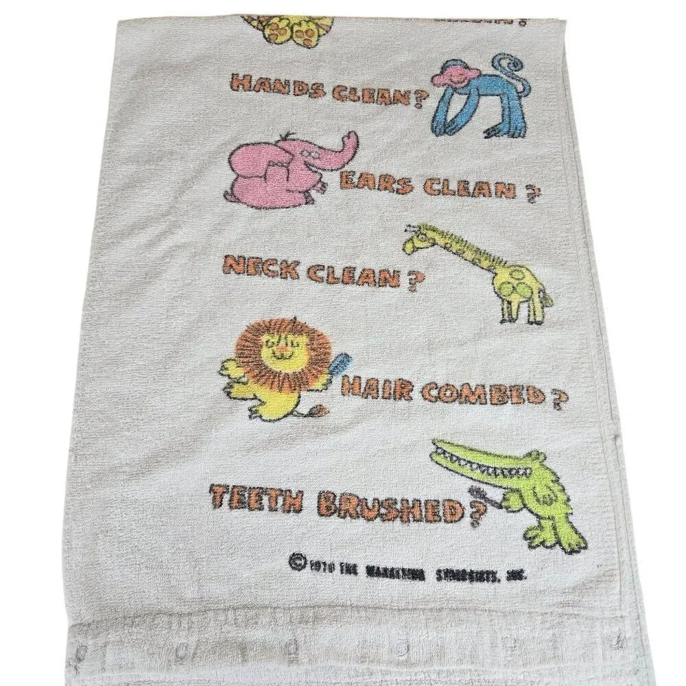 Vintage 1979 Marimekko Childrens Bath Towel Animal Graphics Fun Text